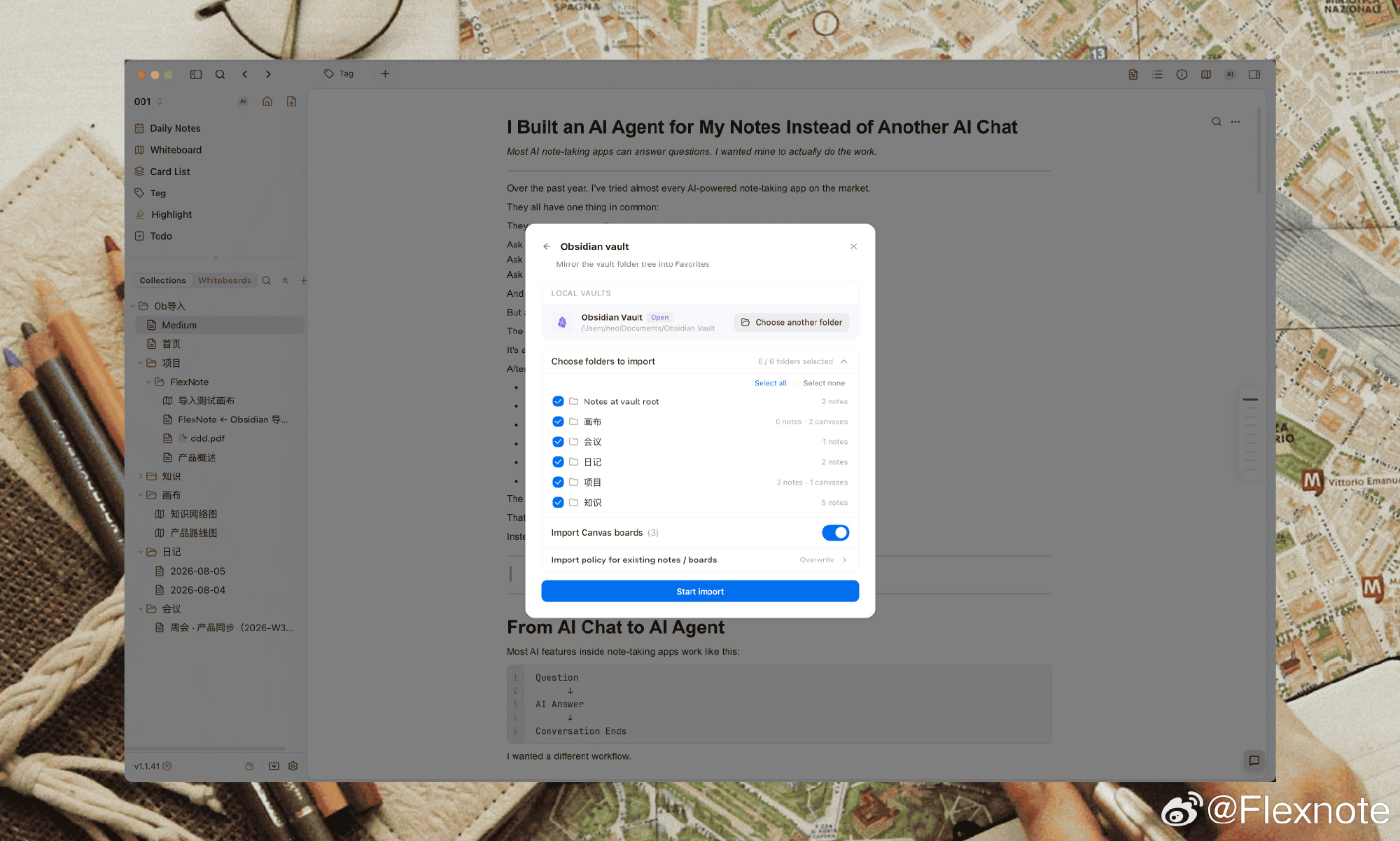Choose a detected local Vault or select its folder manually