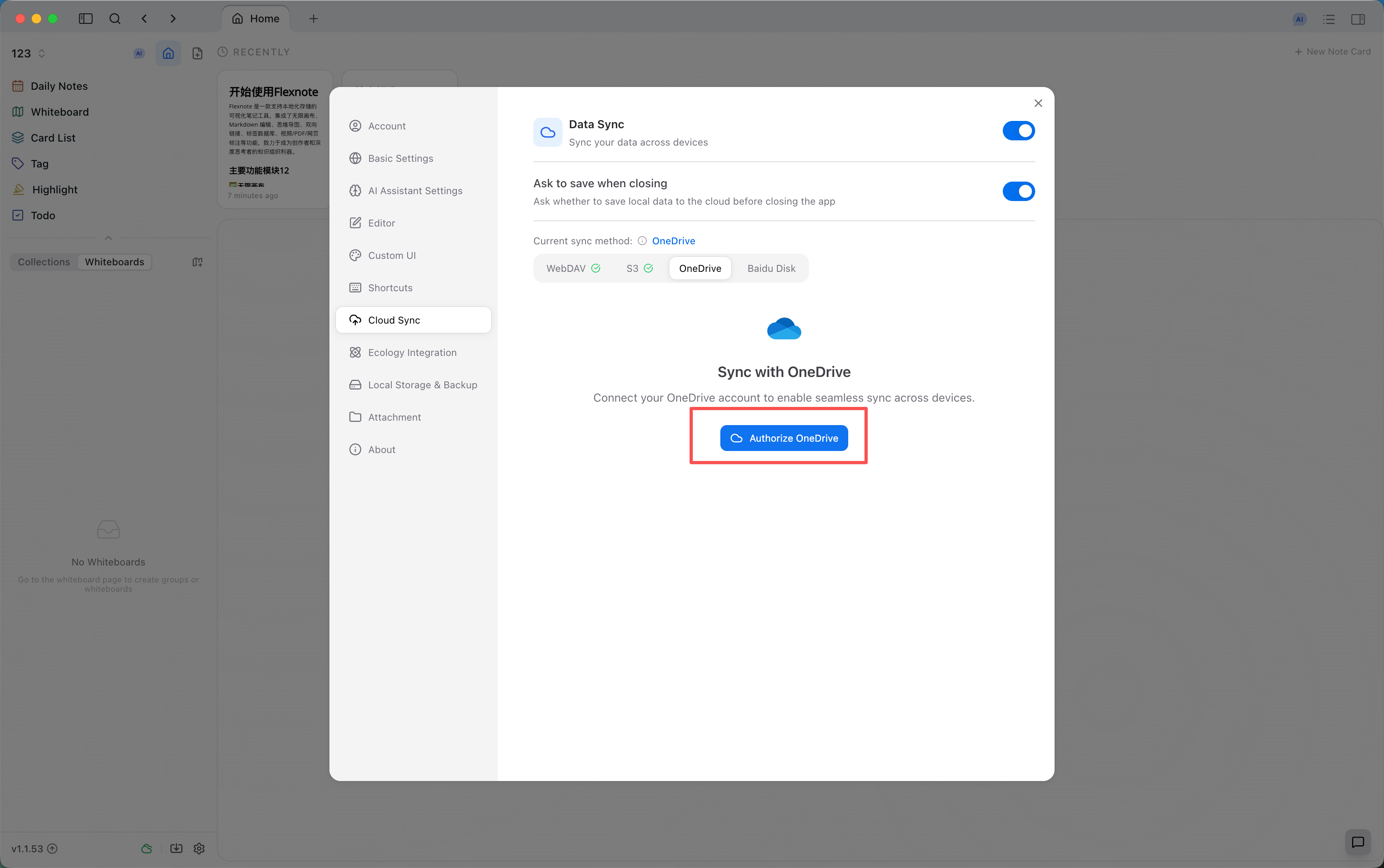 When OneDrive is not connected, select Authorize OneDrive.